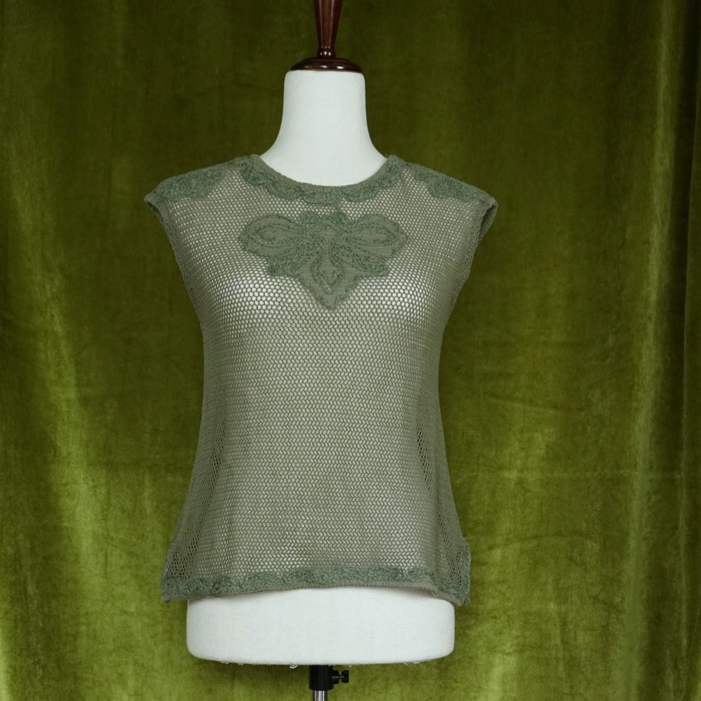DKNY Jeans Crochet Mesh Top, Olive, XS/S